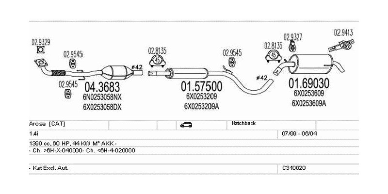 Výfukový systém SEAT Arosa 1.4 1390ccm 44kw Hatchback