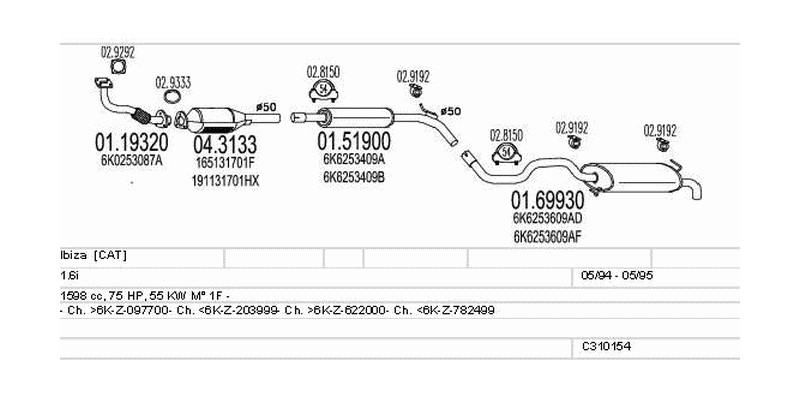 Výfukový systém SEAT Ibiza 1.6 1598ccm 55kw Hatchback