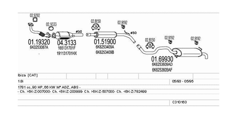 Výfukový systém SEAT Ibiza 1.8 1781ccm 66kw Hatchback