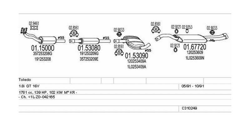 Výfukový systém SEAT Toledo 1.8 1781ccm 102kw