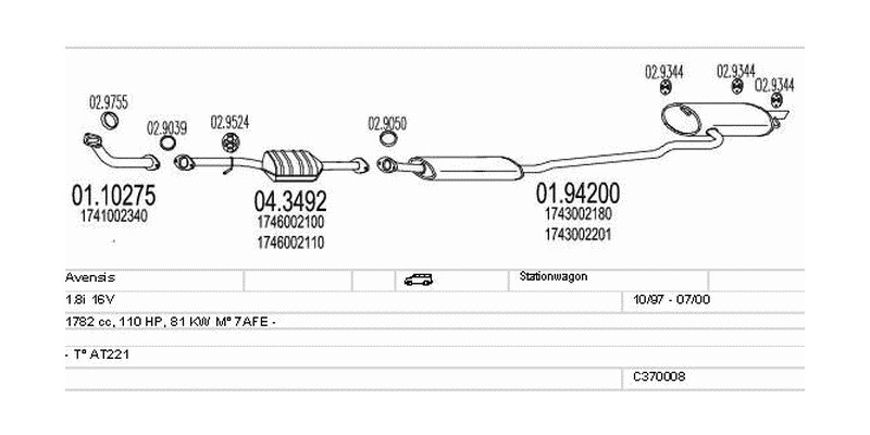 Výfukový systém TOYOTA Avensis 1.8 1782ccm 81kw Stationwagon