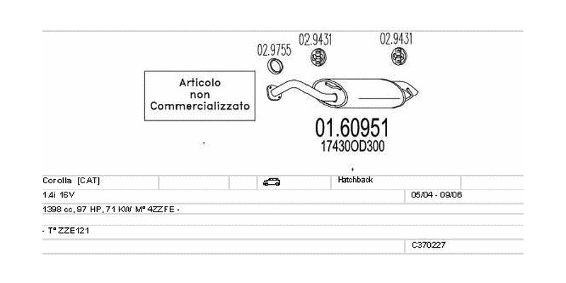 Výfukový systém TOYOTA Corolla 1.4 1398ccm 71kw Hatchback