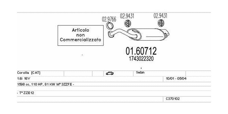 Výfukový systém TOYOTA Corolla 1.6 1598ccm 81kw Sedan