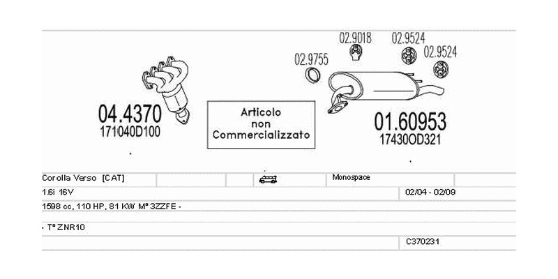 Výfukový systém TOYOTA Corolla Verso 1.6 1598ccm 81kw Monospace
