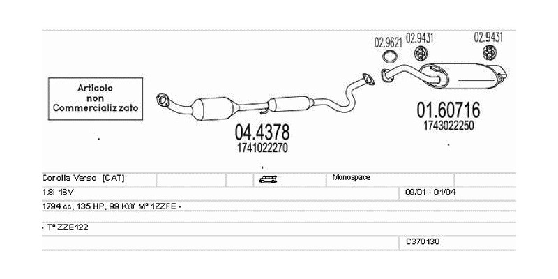 Výfukový systém TOYOTA Corolla Verso 1.8 1794ccm 99kw Monospace