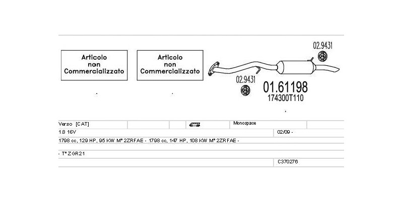 Výfukový systém TOYOTA Verso 1.8 1798ccm 95kw Monospace