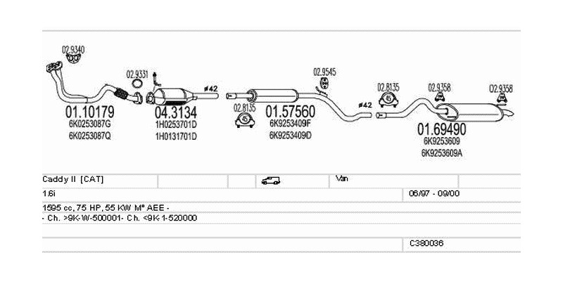 Výfukový systém VOLKSWAGEN Caddy II 1.6 1595ccm 55kw Van