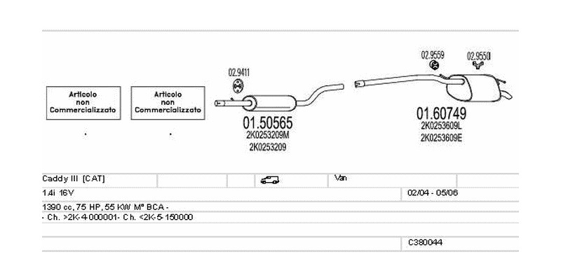 Výfukový systém VOLKSWAGEN Caddy III 1.4 1390ccm 55kw Van