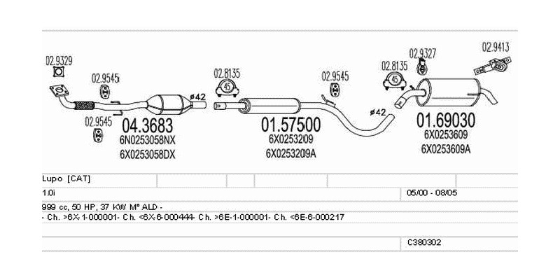 Výfukový systém VOLKSWAGEN Lupo 1.0 999ccm 37kw