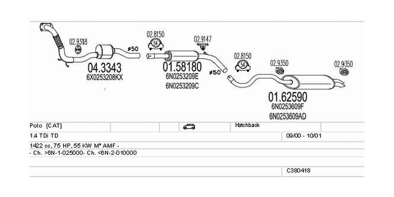 Výfukový systém VOLKSWAGEN Polo 1.4 1422ccm 55kw Hatchback