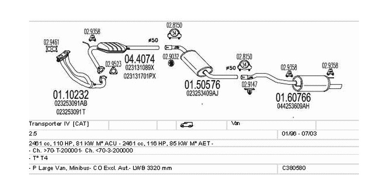 Výfukový systém VOLKSWAGEN Transporter IV 2.5 2461ccm 85kw Van