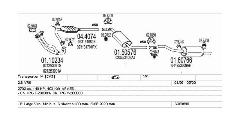 Výfukový systém VOLKSWAGEN Transporter IV 2.8 2792ccm 103kw