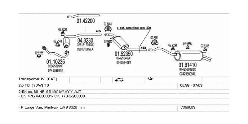 Výfukový systém VOLKSWAGEN Transporter IV 2.5 2461ccm 65kw