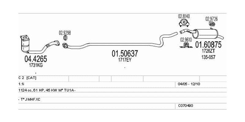 Výfukový systém CITROEN C 2 1.1 1124ccm 45kw